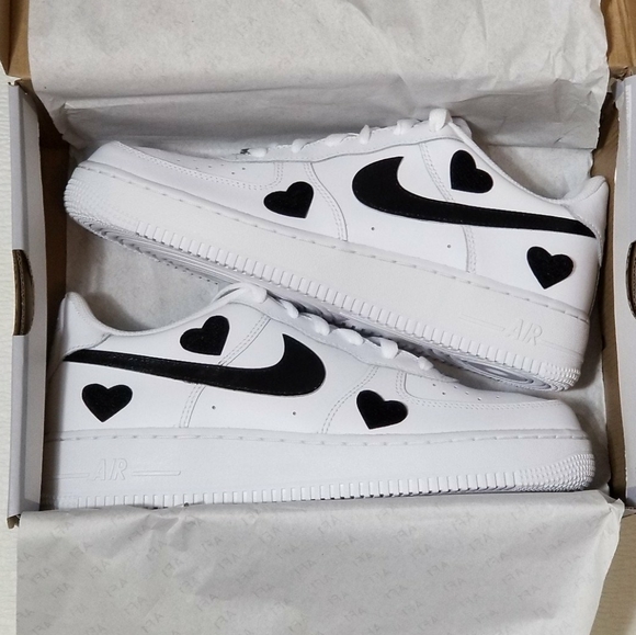 Custom Nike Air Force 1 Hearts Custom Black White